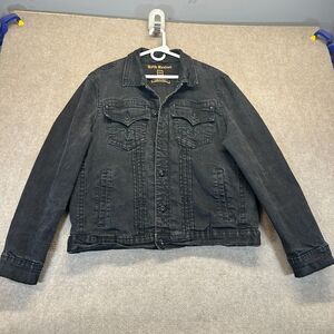 Rock Revival Luciano Denim Jacket Men's L/XL Black Jean Flap Pockets Buttons